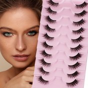 Resim 10 Çift Doğal Görünümlü Tüylü Kedi Gözü Sahte Kirpikler, 10mm Kısa Uzunluk, Hacimli & Yeniden Kullanılabilir, Başlangıç Dostu, Çeşitli Stiller (Doll, Cross, Kabarık, Dramatik) - A02-10F 