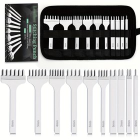 Resim 10 adet Deri Dikiş Deliği, Çoklu Boyutlar Beyaz Çelik 1/2/4/6 Prong Deri Çekiç ile Depolama Çantası için DIY Craf 