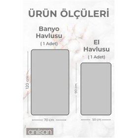 Resim 2'li Gri, Sarı Noktalı Havlu Set %100 Pamuk - 1 Adet El Havlusu 50x90 - 1 Adet Banyo Havlusu 70x120 Gri 