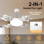 Resim LED Akıllı Tavan Vantilatörü Işığı - E27/E26 Soketi, Uzaktan Kumanda, Ayarlanabilir Parlaklık ve 3 Hız Ayarı, Sessiz Entegre ABS Tavan Lambası. Yatak Odası, Oturma Odası, Çalışma Odası, Mutfak ve Banyo için Uygun - Modern Tasarım 