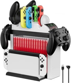 Resim Cetking Nintendo İçin Organizatör Stand Şarj Cihazı Tutucu Şarj Unitesi OLED Switch Led Göstergeli TNS-2113 