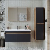 Resim ROOMART '' Lavabolu '' Atlantik - Antrasit Mat Mdf 100 Cm Alt Dolap Aynalı Üst Dolap Boy Dolap 