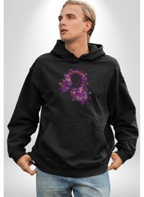 Resim Kelebekler Kanser Günü Ve Kadınlar Günü Kadın Erkek Siyah Kapüşonlu Sweatshirt Hoodie Siyah 