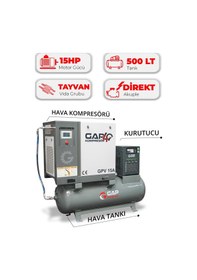 Resim Hava Kompresörü Depo Üstü Vidalı 15hp 500lt Gpv15a 