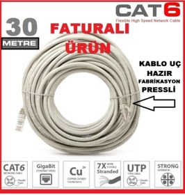 Resim ATAELEKTRONİK 30mt 30 Metre Cat6 Modem Ile Smart Led Tv Televizyon Arası Internet Ethernet Kablosu Ket6 