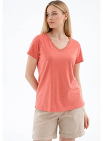 Resim Fashion Friends V Yaka Kiremit Kadın T-shirt 26y0478k1 