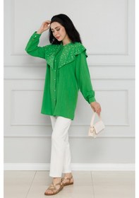 Resim Sevitli Geniş Yaka İncili Tunik-benetton Yeşili-4111-benetton Yeşili Benetton Yeşili 