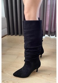 Resim Asmi Shoes Kadın Oslo Topuklu Körüklü Şık Tarz Günlük Rahat Çizme Siyah Süet Siyah 