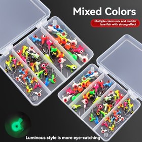 Resim 50 Adet Paslanmaz Çelik Çift Göz Kurşun Başlı Balıkçılık Kancası - Canlı Karışık Renkler, Hafif ve Dayanıklı Jig Kanca, Doğal Avı Taklit Etmek İçin Çoklu Renk Seçenekleri 