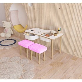 Resim Fahrettin Küçük Montessori Çocuk Masası Oyun Masası Aktivite Masası Çalışma Masası - 2 Adet Welsoft Pembe Puflu Pembe 