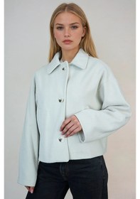 Resim Oversize Desenli Kadın Kısa Kaşe Kaban Bej 