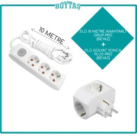 Resim Viko 3'lü Beyaz Anahtarlı Grup Priz + Beyaz Yonca Plus Golyat 