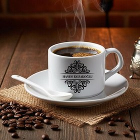 Resim Süslemeli İsimli Kaşıklı Nescafe Fincanı 