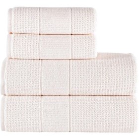 Resim Zeynep Tekstil Royality 50x90 70x140 Cm 4'lü Banyo Havlu Seti, %100 Pamuklu Havlu Takımı Krem 