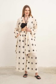 Resim Bordürlü Kimono - Mint / Standart 