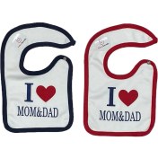 Resim Bebeciburada I Love Mom & Dad Penye 2'li Takım Bebek Çıtçıtlı Mama Önlüğü 