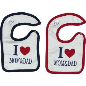 Resim Bebeciburada I Love Mom & Dad Penye 2'li Takım Bebek Çıtçıtlı Mama Önlüğü 