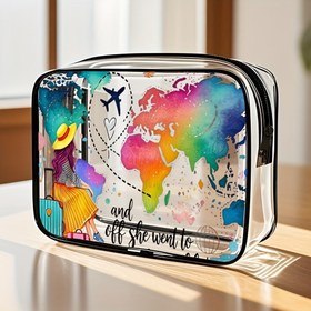 Resim Büyük Kapasiteli Vibrant World Map Tasarımı ile Seyahat Düzenleyici Çanta - Dayanıklı PVC, Kolay Temizlenebilir, Solmaya Karşı Dayanıklı, Hafif ve Taşınabilir Kadınlar ve Kızlar için, Tuvalet Malzemeleri, Kozmetikler ve Temel Malzemeler için Mükemmel, Tuvalet Malzemeleri Depolama, Şen Tasarım, Kolay Temizlenebilir Malzeme 