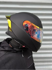 Resim Rivox R1 Mat Siyah Revo Kapalı Kask Gold Vizörlü Mat Siyah 