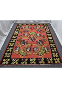 Resim Zehra Abla Halı El Dokuma 6m2 Güllü Çiçekli Kirmen Karabağ Yün Kilim 5621 