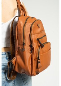 Resim Baginn Saten Kumaş Kadın Sırt Çantası 35 25 Cm Yağmur İtici Kumaş Mega Bag Günlük Kullanıma Uygun Taba 