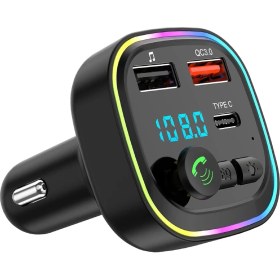 Resim Araç Bluetooth Fm Transmitter Cihazı Rgb 2 USB 1 Pd Oto Çakmaklık Şarj Aleti Müzik Kiti 