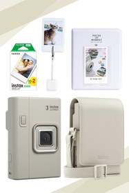 Resim Fujifilm Instax Mini Liplay Plus Sand Beige Fotoğraf Makinesi, Çanta, Albüm, Kıskaç ve 20'li Film Hediye Seti 