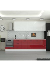 Resim 295 Cm Mutfak Dolabı Mdf Kapak Tezgah Dahil Yrkn295 101 Kırmızı 