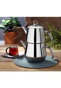 Resim Yunusoğlu Home Aletta Büyük Boy Çelik Çaydanlık Metal Kulp Aile Boy Inox 
