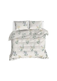 Resim Çift Kişilik Pamuklu Nevresim Takımı 4 Parça Açelya Desen Krem-yeşil / Yumuşak Dokulu Krem-yeşil 