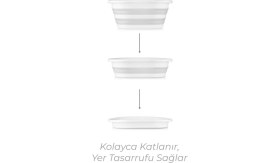 Resim Lirazon Katlanabilir Çamaşır Sepeti Gri (Mega 38’lt) Silikon Akordiyon Sepet 