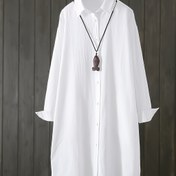 Resim Kadınlar için Hafif Beyaz Günlük Düğmeli Gömlek - Uzun Kollu, Yaka, Polyester Karışımı, Makinede Yıkanabilir, İlkbahar/Yaz Temel, Günlük Giyim | Klasik Yaka | Rahat Kesim 