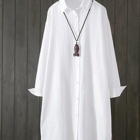 Resim Kadınlar için Hafif Beyaz Günlük Düğmeli Gömlek - Uzun Kollu, Yaka, Polyester Karışımı, Makinede Yıkanabilir, İlkbahar/Yaz Temel, Günlük Giyim | Klasik Yaka | Rahat Kesim 