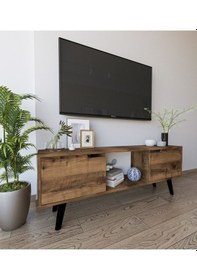 Resim Siena Ahşap Ayaklı Tv Ünitesi Ceviz Televizyon Konsolu 140 Cm Ekonomik Modül Sehpa 