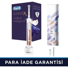 Resim Oral-B Genius X AI Art of Brushing Rose Gold Şarj Edilebilir Diş Fırçası + Seyahat Kabı 