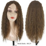 Resim Su Dalgası Peruk Fiber Sentetik Koyu Kumral Karamel Ombre 