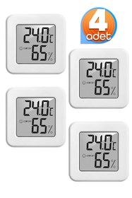 Resim Telvesse 4 Adet Mini Sıcaklık Nem Ölçer LCD Ekran Oda Termometre Duvara Takılabilen Masaüstü Higrometre Beyaz 