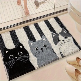 Resim 1 adet sevimli kedi baskılı giriş paspas, -kayar tabanlı üç siyah, gri ve beyaz tatlı kedili mutfak, banyo, yemek odası ve yatak odası dekorasyonu için mükemmel, parti hediyesi olarak ideal ev aksesuarı, Kedi Banyo Dekoru, Kedi Banyo Dekorasyonu, Rahatlayan Kedi Duvar Sanatı, Kedi Banyo Sanatı, Kedi Tuvalet Sanatı, Banyo için Kedi Sanatı, Kedi Köşe Dekoru 