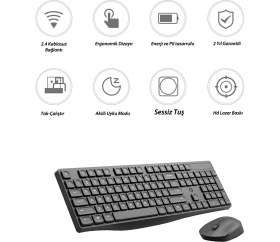 Resim Hp CS10 Kablosuz Wireless Sessiz Klavye Mouse Set Türkçe Q 