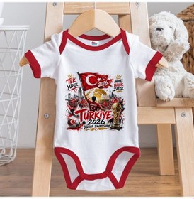Resim Bk Gift Türkiye Taraftar Temalı 2026 Dünya Kupası Tasarımlı Kırmızı Bebek Body Zıbın-8 Tek Yürek Milli Takım Ruhu 