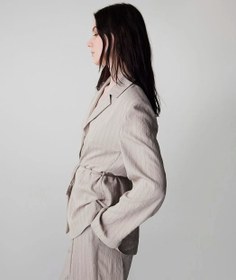 Resim Natürel Çizgi Jakarlı Kuşaklı Blazer Is1260106024003 | Ipekyol - Bej / 34 