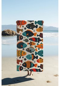 Resim Dijital Baskı Plaj Deniz Havlusu Balık Desenli Peştamal Hvl0118 Renkli 