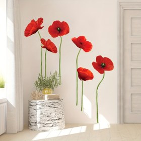 Resim 1 adet Yaratıcı Duvar Stickerı, Kırmızı Çiçek Desenli Kendinden Yapışkanlı Duvar Stickerları, Yatak Odası Giriş Salon Veranda Ev Dekorasyonu Duvar Stickerları, Duvar Dekor Çıkartmaları 