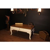 Resim Wooding 110 Cm Masif Ceviz Krem Oymalı Orta Sehpa 