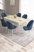 Resim Canisa Roz Serisi 80x132 Mdf Açılabilir Krem Masa Takımı Ve Gold Halkalı 6 Krem Sandalye 