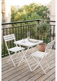 Resim Katlanabilir 3'lü Masa Sandalye Bahçe & Bistro & Kamp & Balkon Takımı - Beyaz 