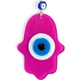 Resim Nazar Boncuklu Fuşya Renk Fatma Ana Bereket Eli Cam Duvar Süsü Çok Renkli 