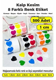Resim Karışık 8 Renk Kalp Kesim Sticker Etiket 1cm - Toplam 500 Adet Çok Renkli 