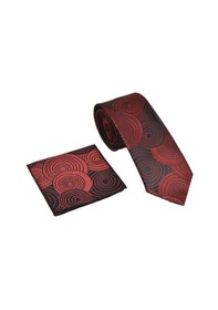 Resim Brianze Geometrik Desen Kırmızı Mendilli Kravat Kırmızı 