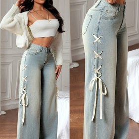 Resim Kadınlar için Yüksek Bel Geniş Paça Kot Pantolon, Yıpranmış Rahat Düz Kesim 